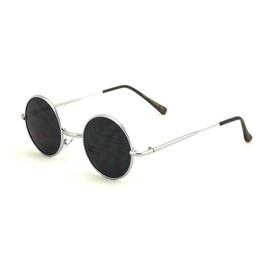 Casual Fashion Small Round Circle Thin Metal Frame Unisex Sunglasses Lennon (Silver - black lens)