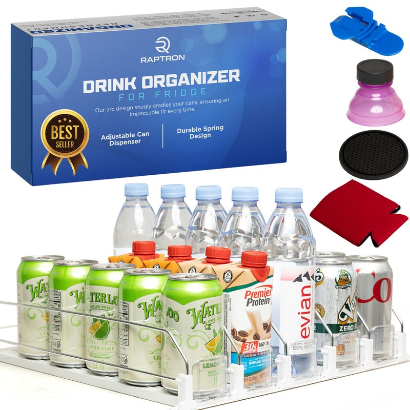 Drink Organizer for Fridge-White Automatic Pusher Glide,12oz 16oz 20oz-Soda Dispenser