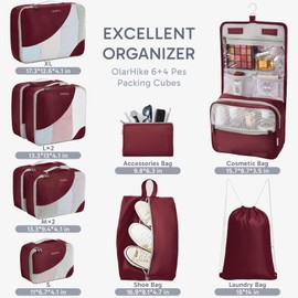 ALL INCLUDED 10 Set Sturdy Packing Cubes for Suitcases,OlarHike Travel Essentials,UPGRADED Anti-Tear Stitching, NEW Improved Luggage Packing Organizers for Travel Accessories (Burgundy)