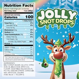 Christmas Reindeer Jolly Snot Drops, Funny Gag Gift Candy, Watermelon Flavored Gummies, Stocking Stuffer Treats, 4 Ounces (Pack of 3)