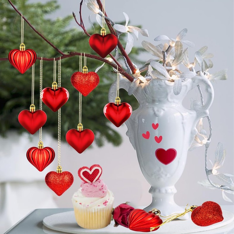 36Pcs Valentines Day Decor Heart Ornaments-red