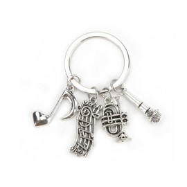 MUCOOS Music Keyring, Microphone, Music Pendant, Gift for Vocal Lovers, Musical Instrument Player, Cute Keyring, Exquisite Keyring, Gift for Women, silver