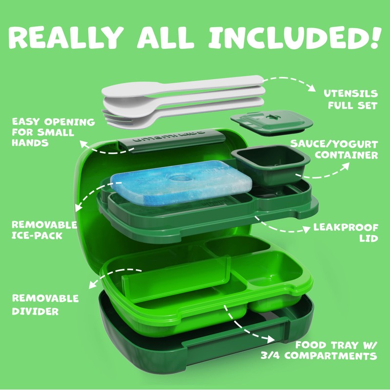 Umami All-in-1 Bento Box for Kids, Ice-pack & Utensils Included,