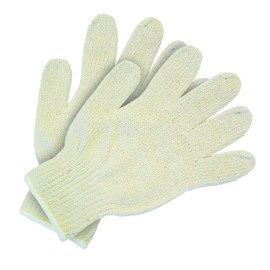 MCR Safety 9506M Heavy Weight Cotton/Polyester 7 Gauge Hemmed Gloves with Blue Hem Cuff, Natural, Medium, 1-Pair