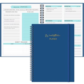 Qefuna Undated A5 Weekly Planner, Weekly Diary with To-Do List, PP Shell, 104 Pages 100 g Paper, Hardcover Ring Binder, in German (Blue)