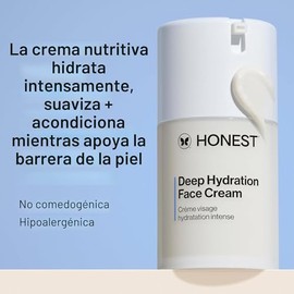 Honest Beauty Crema facial de hidratación profunda para piel seca, hidrata y apoya la barrera de humedad natural, hipoalergénica, suave sensible, 1.7 