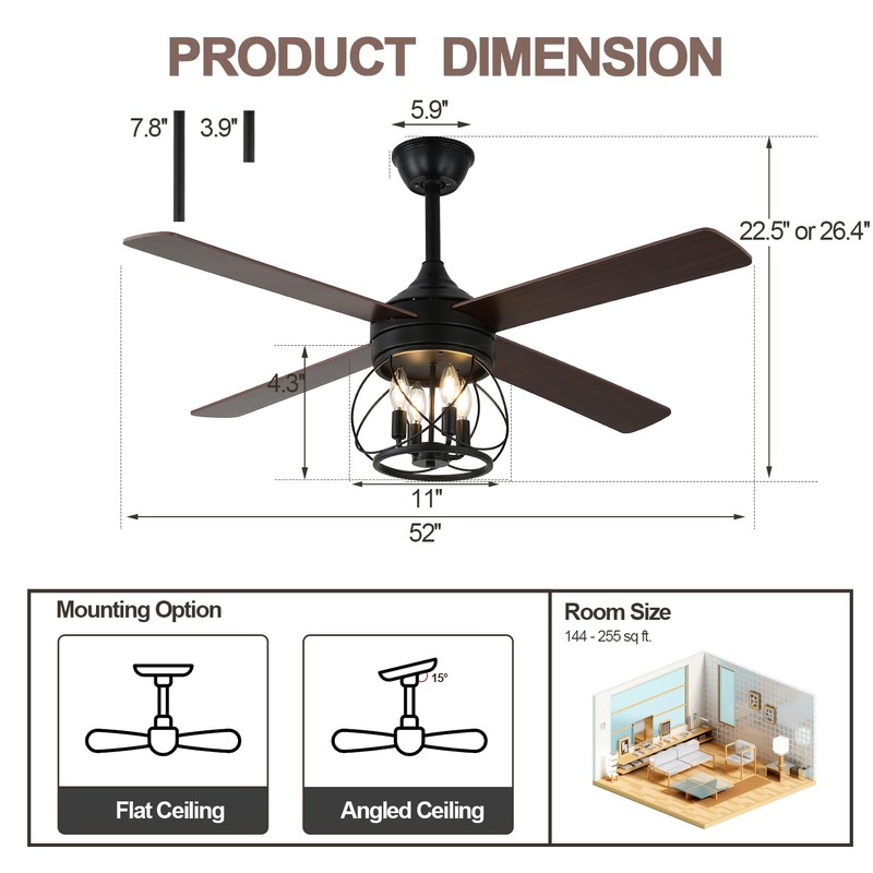 Curve Curio 52 Inch Farmhouse Ceiling Fan with Light and