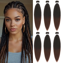 6 Packs Braiding Hair Extensions 20 Inch Pre Stretched Braiding Hair for Box Braids Ombre Brown Soft Yaki Kanekalon Hot Water Setting Synthetic Fiber EZ Braids（T30#)