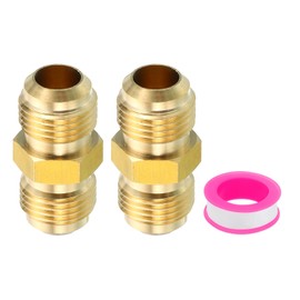 PATIKIL 3/8 Inch Male Thread x 3/8 Inch Male Thread Connector, 2 Pieces SAE 45 Degree Flare Brass Adapter Union Pipe Coupling Flare Pipe Fitting for Air, Gas Pipes
