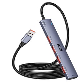 ICZI USB Hub 10Gbps 4 Port Multiple Plug USB 3.2 Gen 2 Dock Splitter Power Supply with 120 cm Long Cables for Mac Mini, iMac, Laptop, Desktop, Computer