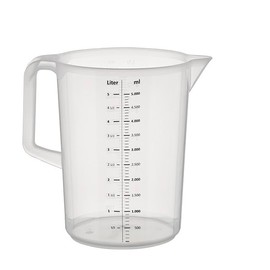 APS Messbecher 5 Liter, Ø 20,5 x H: 25,5 cm, Kunststoffbecher mit geprägter Maßskalierung außen, geschlossener Griff, 1- und ml-Liter- Einteilung, spülmaschinengeeignet