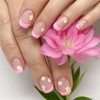 Romantic Floral Embossed Press-On Nails, Pink with Daisy Accents with