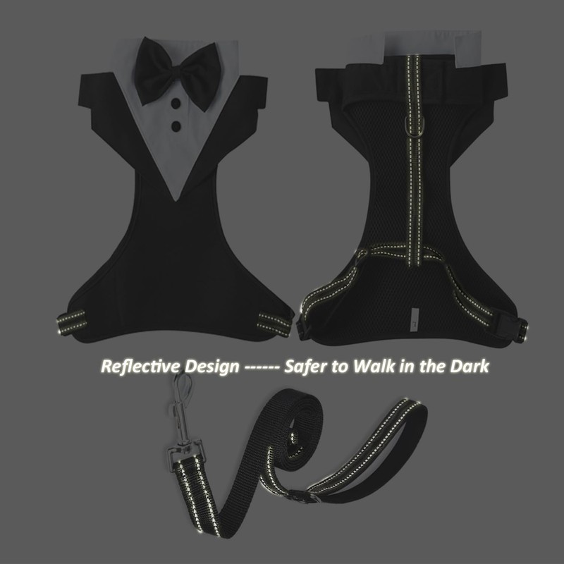 Dog Tuxedo Harness with Leash Set,Pet Wedding Harness Formal Vest