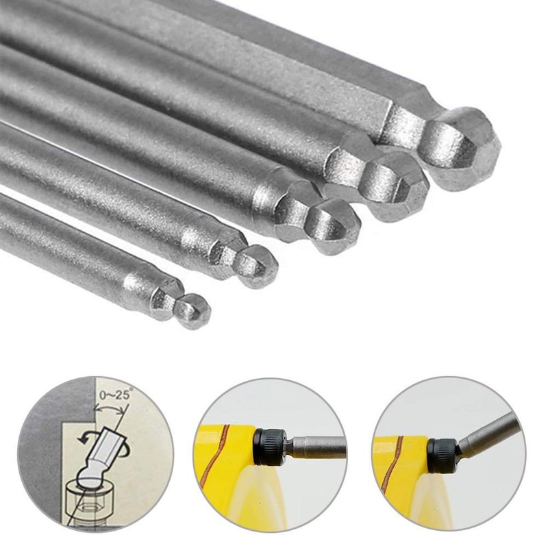 Bestgle 5pcs 100mm Ball End Hexagon Head Long Magnetic Screwdriver