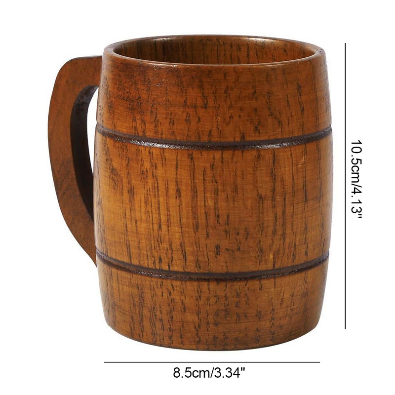 350ml Vintage Wooden Beer Mug with Handle Large Capacity Drink