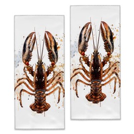 Turamurra Lobster Art Hand Towels - 2 Pack, 14.5" X 28", Soft Microfiber Polyester Bath Towel Set with Oceanic Lobster, for Bathroom Kitchen Spa Hotel Decor Gifts for Women