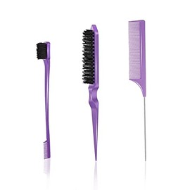 3 Pieces Hair Styling Comb Set Teasing Hair Brush Rat Pin Tail Comb Double-Sided Edge Brush,Hard Bristle Brush,Rat Tail Hair Comb,Back Combing Brushes,Hair Dye Brush