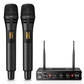 TONOR Wireless Microphone Systems, UHF Cordless Karaoke Microphones, Handheld Dynamic Mic Microfono Kit with Receiver for Karaoke, Singing, Church, Adjustable Frequencies, 200ft Range TW350 Black