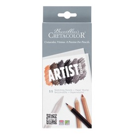 CRETACOLOR Artists Studio Line Drawing 101 Set, Artist Studio 11 Sketching Pencils & Paper Stump