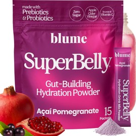 Blume SuperBelly Gut Health and On-The-Go Hydration Packets, GLP-1 Friendly, Sugar-Free, with Prebiotics, Probiotics, Apple Cider Vinegar, Vitamin C, and Electrolytes, Açai Pomegranate, 15 Sticks