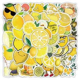 50PCS Lemon Stickers for Water Bottles Laptop Luggage Cup Computer Scrapbook Notebook Skateboard Phone Journal Guitar Helmet,Funny Cartoon Fruit Waterproof Decals for Kids Teens Girls Adults