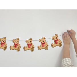 AK Giftshop Teddy Bear Red Christening Baby Shower Birthday Bunting Party Decorations - 12pcs / 2.5m Ribbon