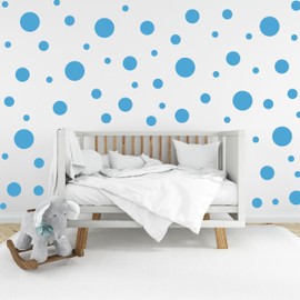 Polka Dot Wall Decals - 120 Assorted Dot Stickers - Girls Room Wall Decor Stickers, Wall Dots, Vinyl Circle Peel & Stick Playroom, Kids Room, Baby Nursery Toddler Bedroom Decoration (Light Blue)