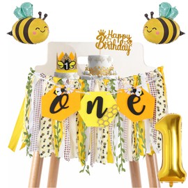Bee High Chair Banner - Happy 1st Day Birthday Banner, Sweet Party Decoration for Boys and Girls,Bee Day Theme Birthday Party, Picnic