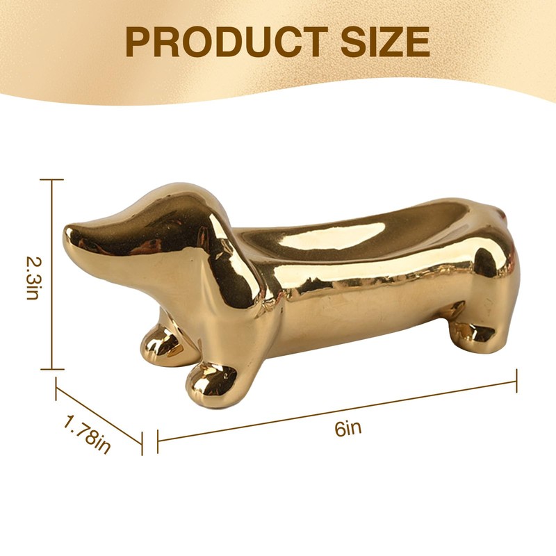 PASDUCHAS Dachshund Ring Holder, Weiner Dog Ceramic Trinket Tray for