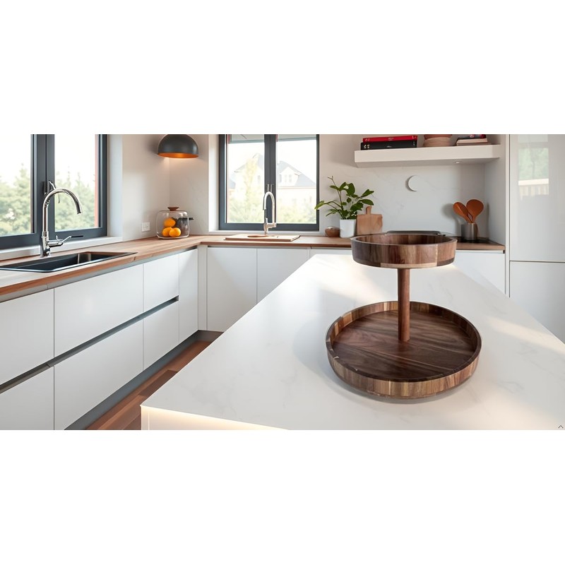 Extra Large 2-Tier Acacia Wood Lazy Susan, 15 Inch Round