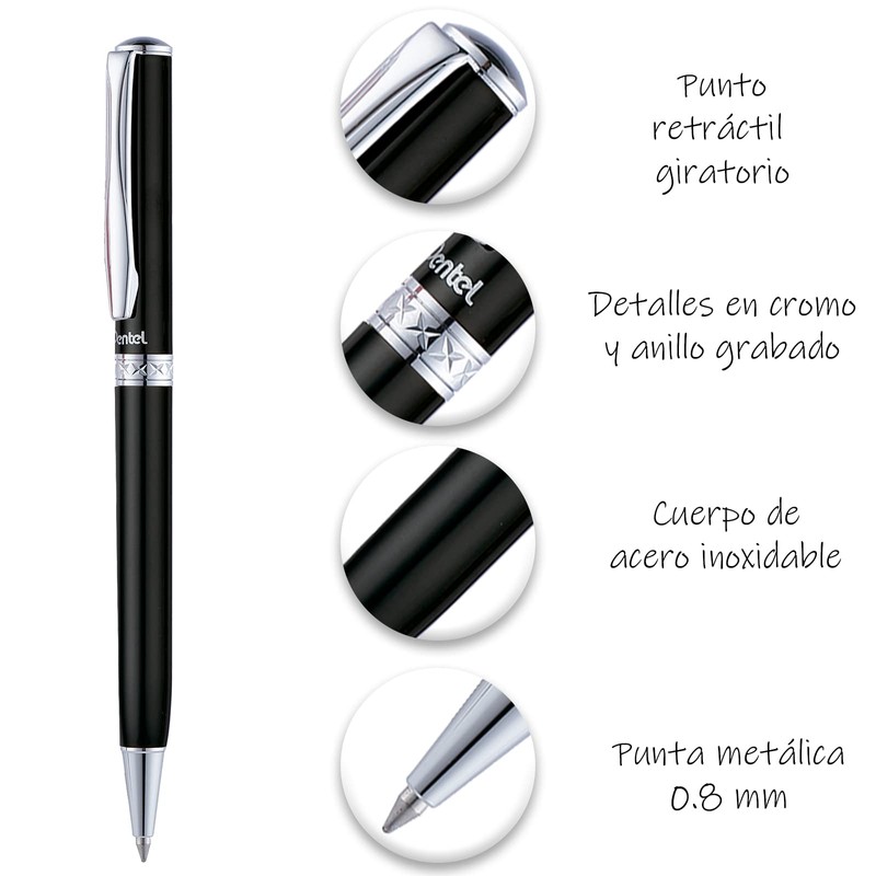 Pentel AB811A-EST Juego de Bolígrafo y Lápices, Sterling Negro En