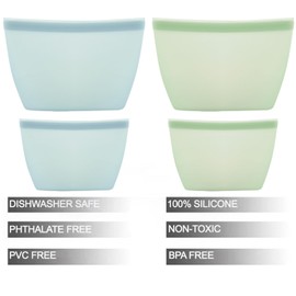 PandaEar 4 Pack Reusable Silicone Food Storage Bags, Leakproof Stand-Up Freezer Bags, Microwave & Dishwasher Safe, for Meal Prep, Snacks, Baby Food – 2 Large (34 oz) + 2 Medium (17 oz)