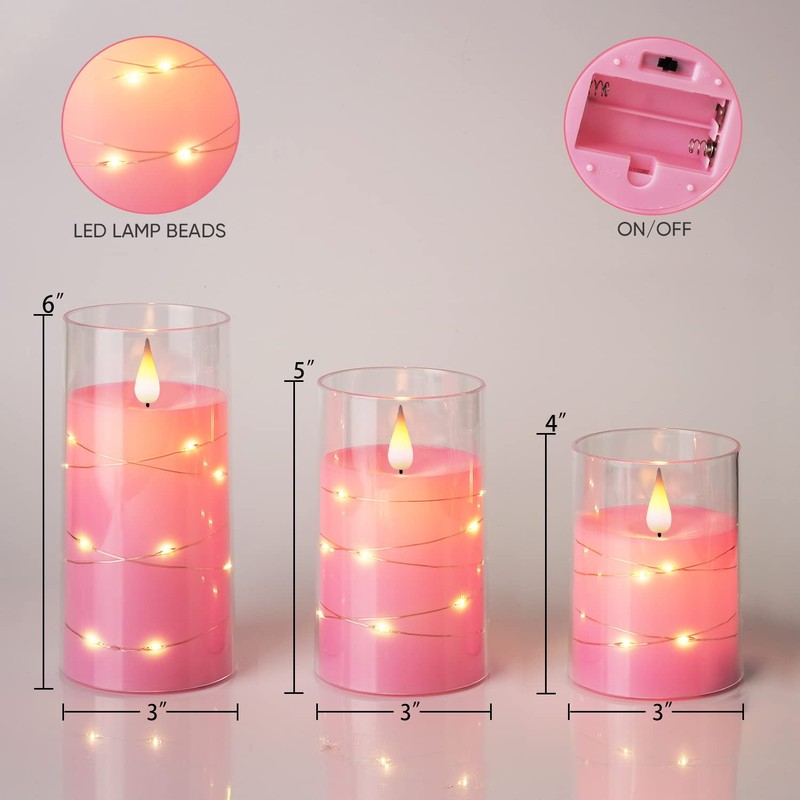 Homemory Flickering Flameless Candles with String Lights, Battery Operated Candles,
