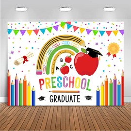 Mocsicka Preschool Graduate Backdrop Pre Kindergarten Congrats Grad Party Supplies Decoration Class of 2025 Graduation Ceremony Background Photo Prop (White, 10x8ft(120"x96"))