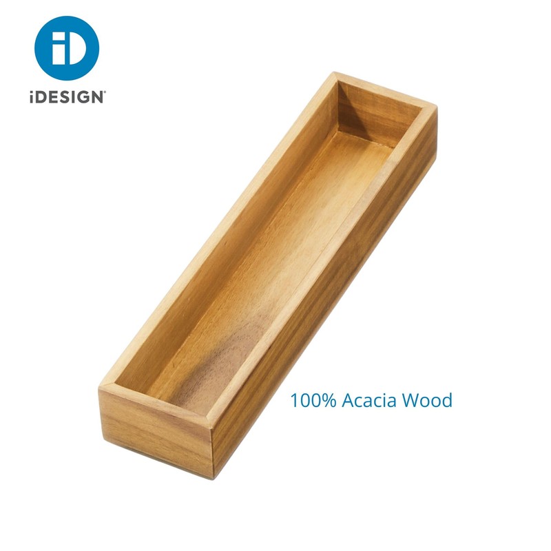 iDesign Acacia Wood Narrow Kitchen Drawer Organizer - Set of