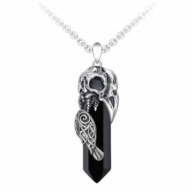 YFN Raven Necklace 925 Sterling Silver Black Onyx Crow Raven Viking Pendant for Women Men(Raven)