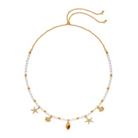 WOWORAMA Gold Shell Pearl Charm Necklace for Women Gold Seashell Starfish Slider Choker Trendy Summer Beach Shell Pendant Necklace
