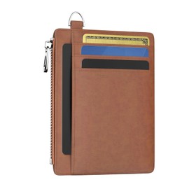 Hancynir Slim Wallet Women Credit Card Holder Minimalist Brown Vintage RFID Small Mini Card Case Front Pocket PU Leather Thin Travel Zipper Coin Cash ID Window Girls Wallet Gifts