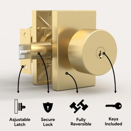 Mega Handles - Laura Entry Door Knob for Entrance, Entry and Bathroom, Reversible Heavy Duty Design Door Knobs, Fits All Standard Door Sizes, Screws Included - Satin Brass (1 Pack)