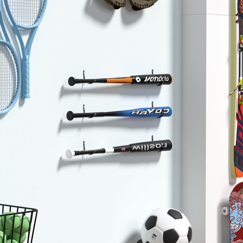 Josmimic Baseball Bat Holder Wall Mount: Black Bat Display Rack,
