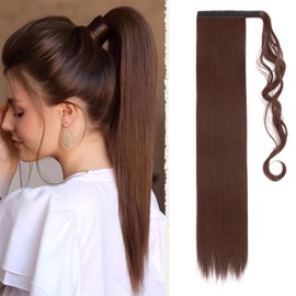 Benehair Long Straight Ponytail Hairpiece, Synthetic Hair Extensions, Braid Ponytail Extension, Hairpiece Braid, Natural Brown Hair Extension for Women and Girls, Natural Brown, 66 cm