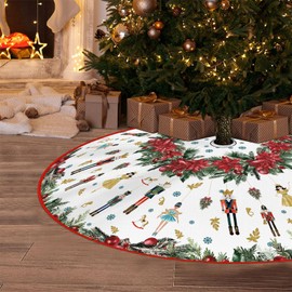 EKOREST Christmas Tree Skirt 48 Inches, Nutcrackers Pencil Tree Skirt, Winter Xmas Tree Mat Decorations for Home Party Holiday Decorations