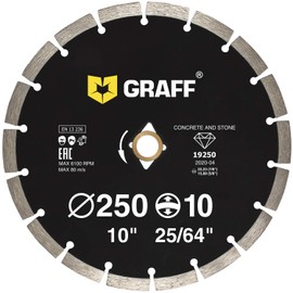 10 Inch Diamond Blade for Angle Grinder — Diamond Cutting Wheel for Cutting Stone, Marble, Granite, Brick, Masonry, Paving Flag, Concrete — Diamond Saw Blades Segment Height 0.394” (10 mm) — GRAFF