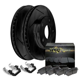 Hart Brakes Fit 1984 Toyota Pickup Front Sport Black Slotted Brake Rotors+Ceramic Brake Pads