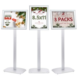 3Pcs Heavy Duty Pedestal Sign Holder for Display, 8.5 x 11 inches Adjustable Floor Standing Sign Holder with Weighted Base ,Sign Stand for Indoor/Outdoor Advertising，Silver