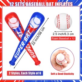 Fovths 12 Sets Inflatable Baseball Bats and Mini Baseball Set 22 Inches Inflatable Bat Sports Stress Ball for Baseballs Party Favors Sports Theme Decoration Goodie Bag Stuffers