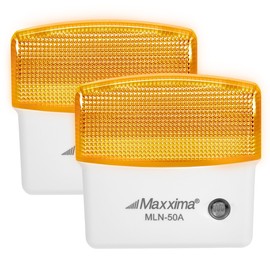 Maxxima LED Night Light with Dusk to Dawn Sensor - Featuring 25 Lumens, Plug In, Ideal for Bedrooms, Bathrooms, Basements, Hallways, and Senior Living, Amber Light - 2 Pack