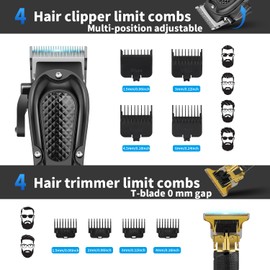 HIENA PRO Hair Clippers for Men Professional, Cordless Barber Clipper T-Blade Beard/Hair Trimmer Foil Shaver Full Barber Set, Electric Men's Hair Cutting Kit with 8 Guide Combs