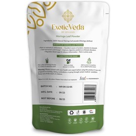 Exotic Veda Premium Quality Moringa Powder (100g/3.52Oz) - 100% Pure, Vegan, Gluten-Free, Non-GMO - Suitable for Smoothies, Baking, Cooking, and Homemade Skincare