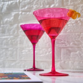 Khen Hot Pink Martini Glasses | Set of 2 | Magenta & Blush Pink Crystal Glassware, Classic Cosmopolitan Glasses for Espresso Martini, Wine - Perfect Crystal with Stems (8 OZ)
